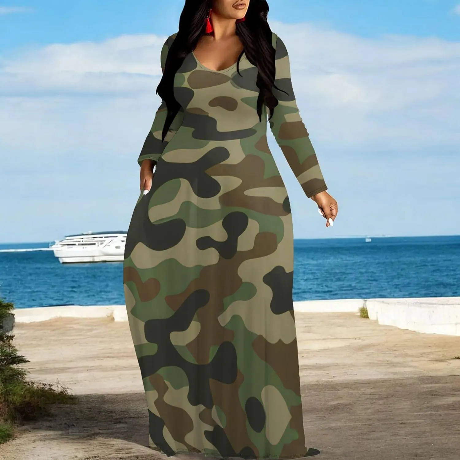Plus Size Maxi Long Dress Sexy Outfits for Women Printed Loose Cute Dress