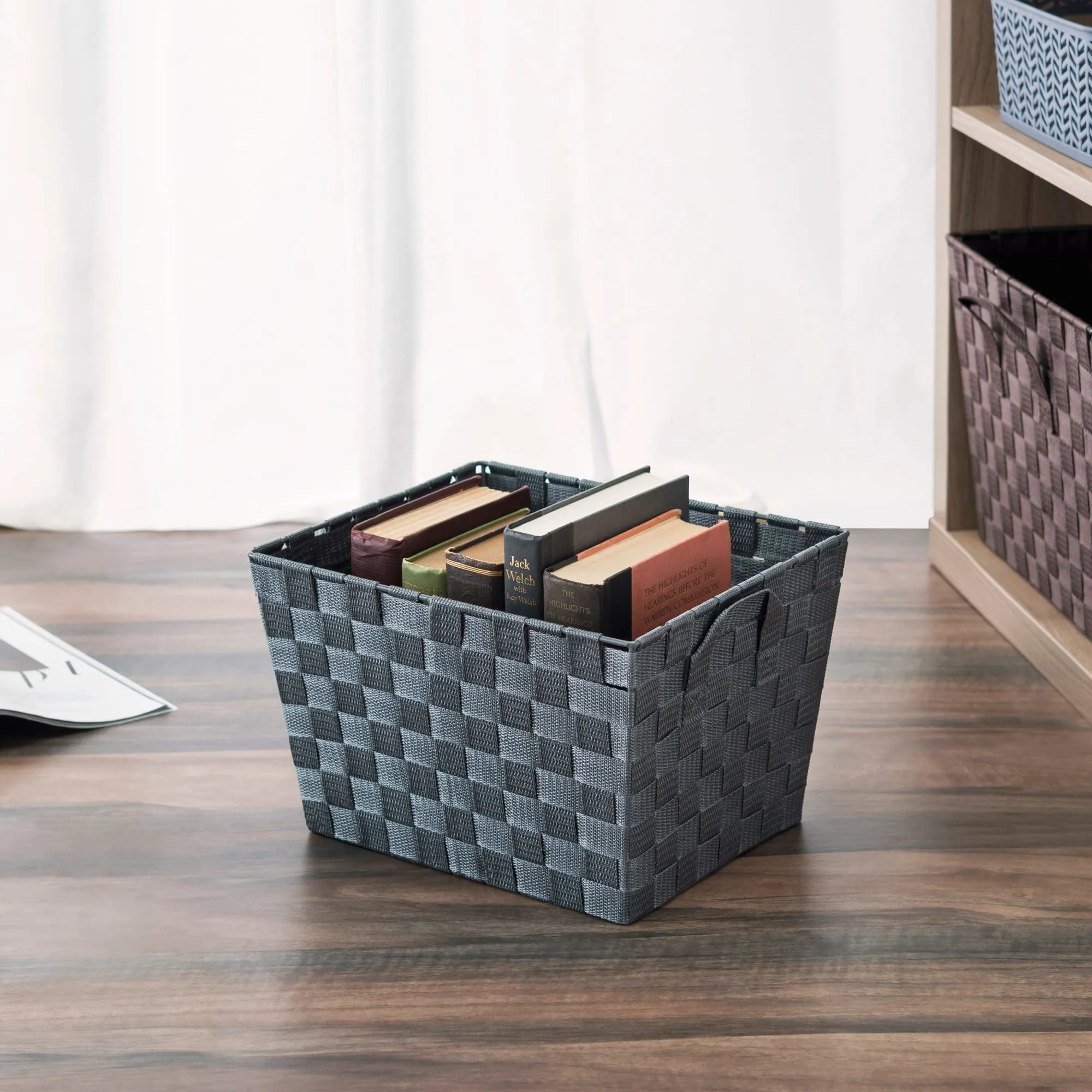 Polyester Woven Strap Open Bin, Grey