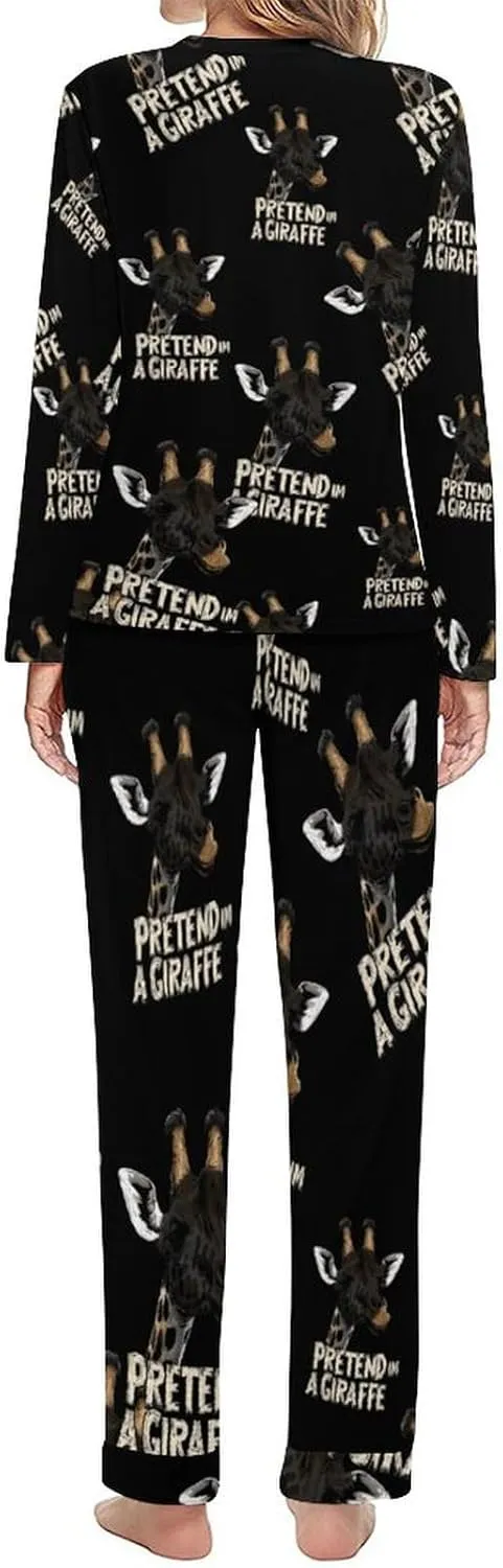 Pretend Im A Giraffe Women's Pajama Set Long Sleeve T-shirts Top & Pant Comfort Sleepwear Loungewear