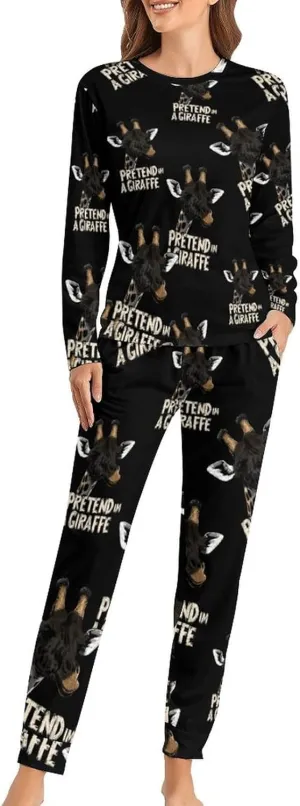 Pretend Im A Giraffe Women's Pajama Set Long Sleeve T-shirts Top & Pant Comfort Sleepwear Loungewear