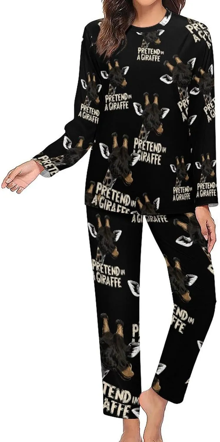 Pretend Im A Giraffe Women's Pajama Set Long Sleeve T-shirts Top & Pant Comfort Sleepwear Loungewear