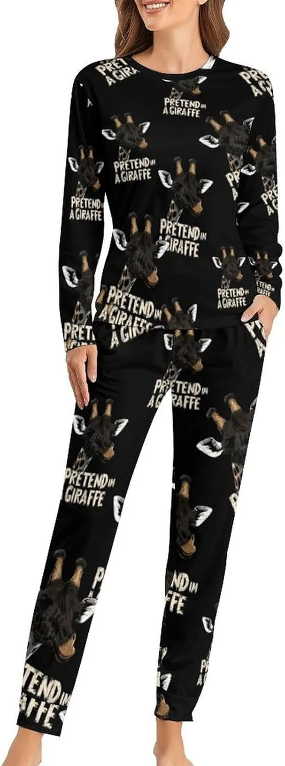 Pretend Im A Giraffe Women's Pajama Set Long Sleeve T-shirts Top & Pant Comfort Sleepwear Loungewear