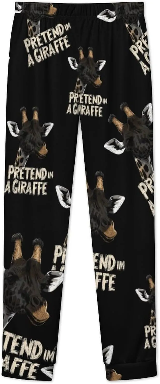 Pretend Im A Giraffe Women's Pajama Set Long Sleeve T-shirts Top & Pant Comfort Sleepwear Loungewear