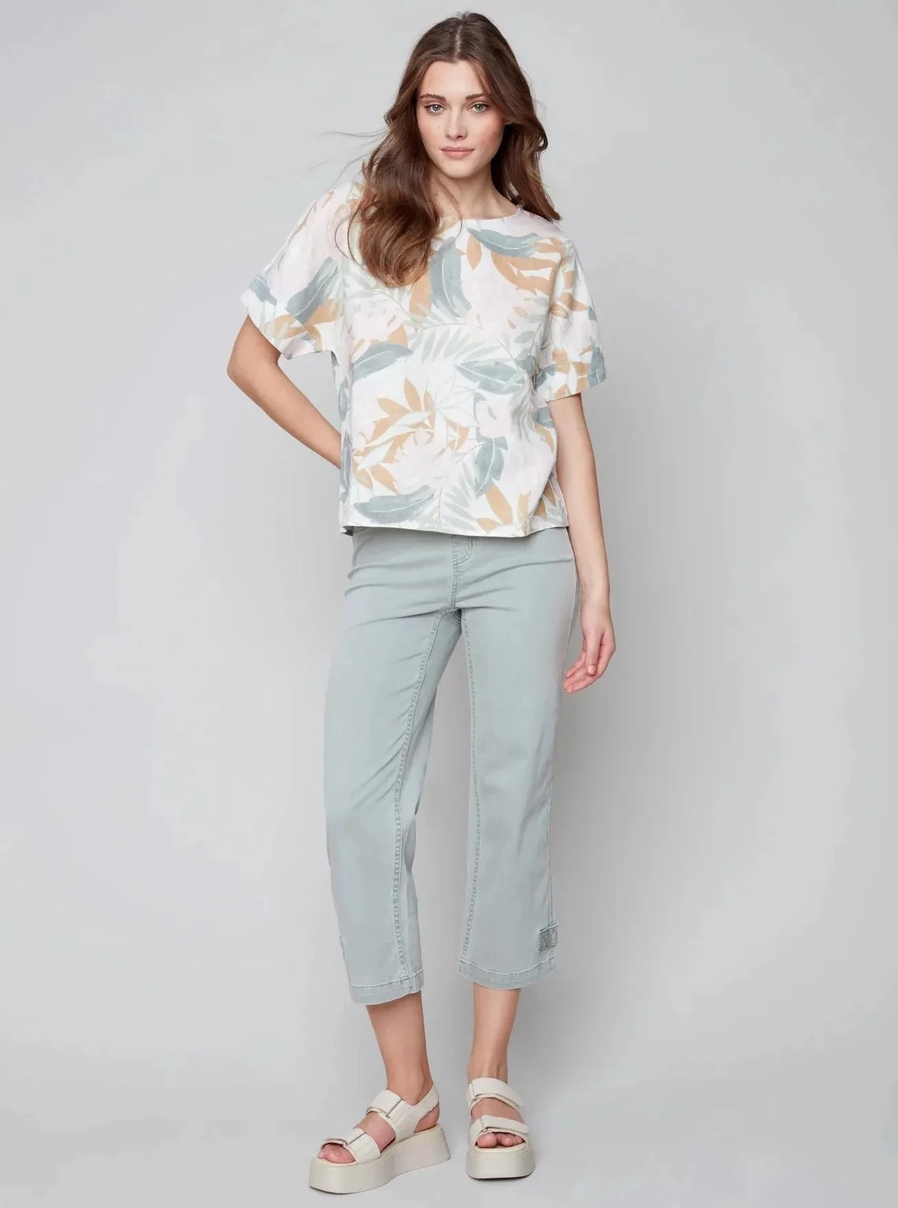 Printed Cuff Short Sleeve T-Shirt [Celadon-C4475]
