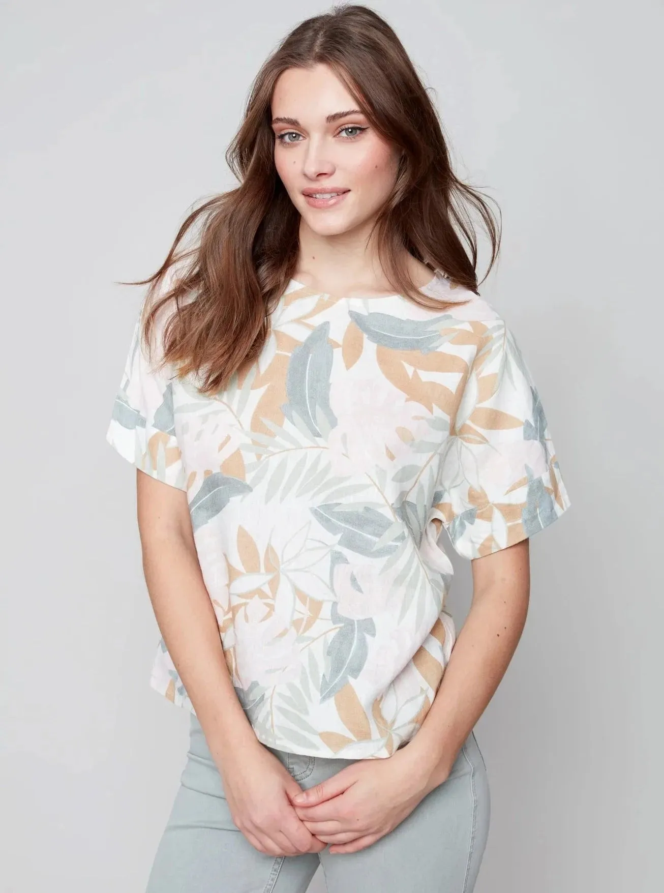 Printed Cuff Short Sleeve T-Shirt [Celadon-C4475]
