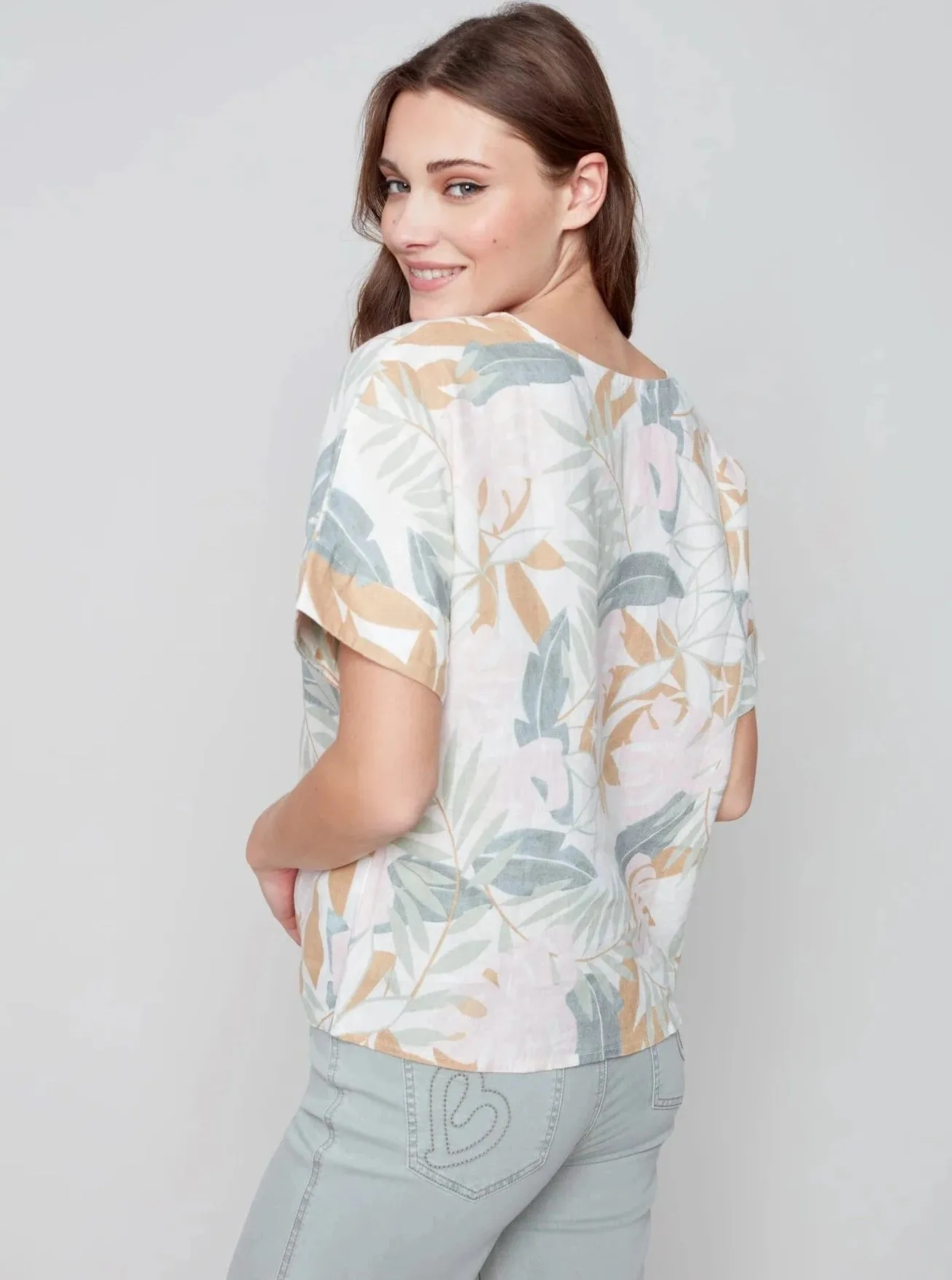 Printed Cuff Short Sleeve T-Shirt [Celadon-C4475]