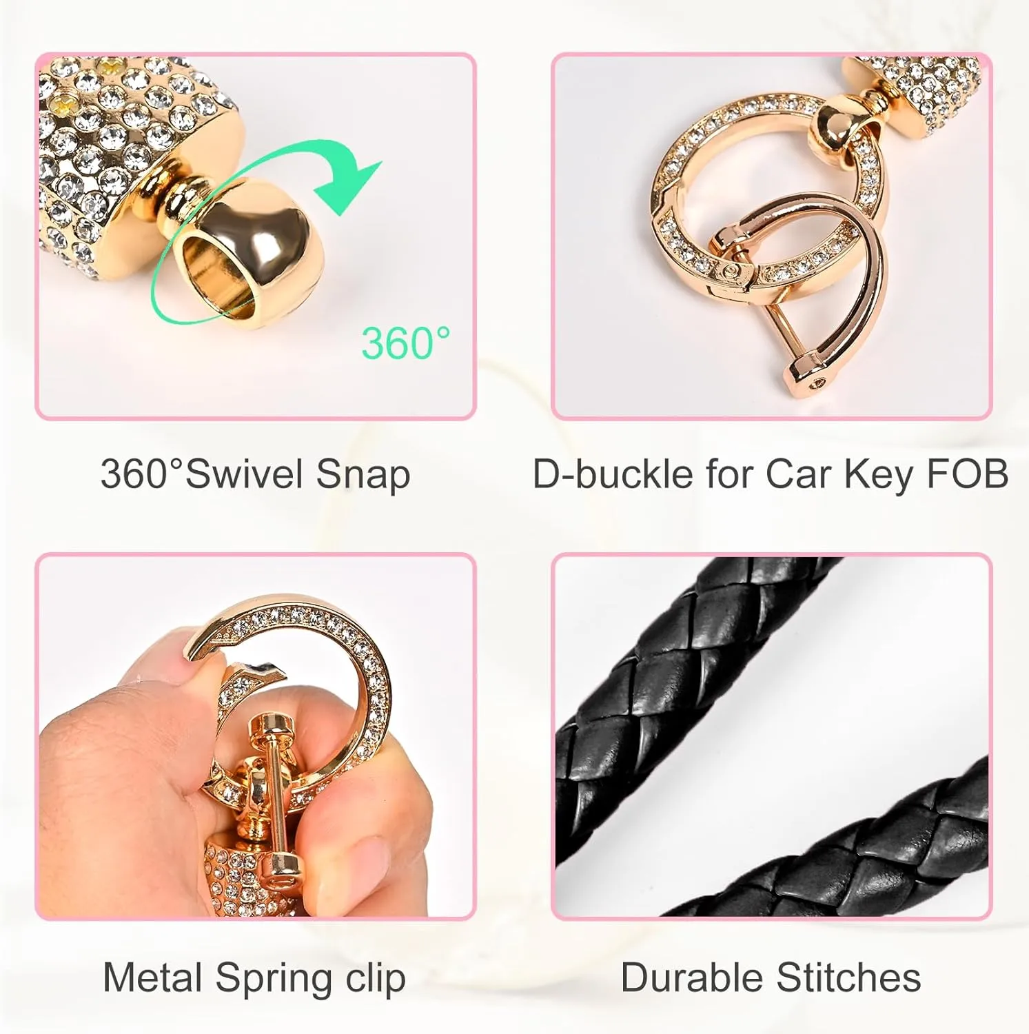 Prometheism Leather Wristlet Keychain,Car Ring Strap for Women Keychain Accessories Car Key Decorations With Anti-Lost D Ring