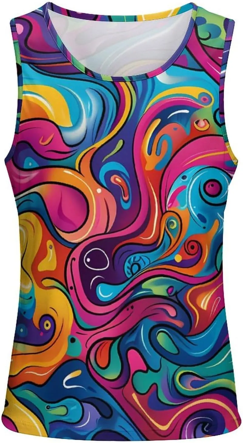 Psychedelic Colorful Pattern Mens Tank Top Undershirt Sleeveless Gym Vest Workout T-Shirts