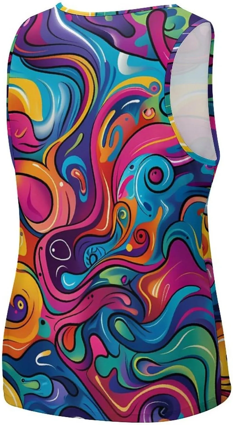 Psychedelic Colorful Pattern Mens Tank Top Undershirt Sleeveless Gym Vest Workout T-Shirts