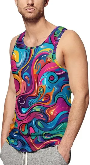Psychedelic Colorful Pattern Mens Tank Top Undershirt Sleeveless Gym Vest Workout T-Shirts