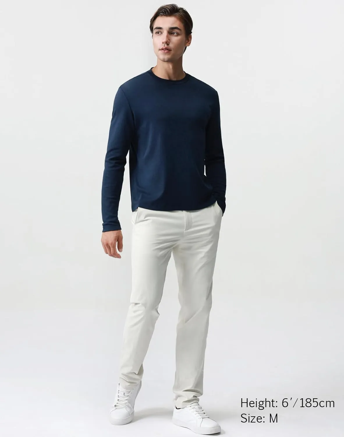 Pure Cotton T Shirts for Men Comfort Long Sleeve Tee Crewneck Jersey Moisture Wicking
