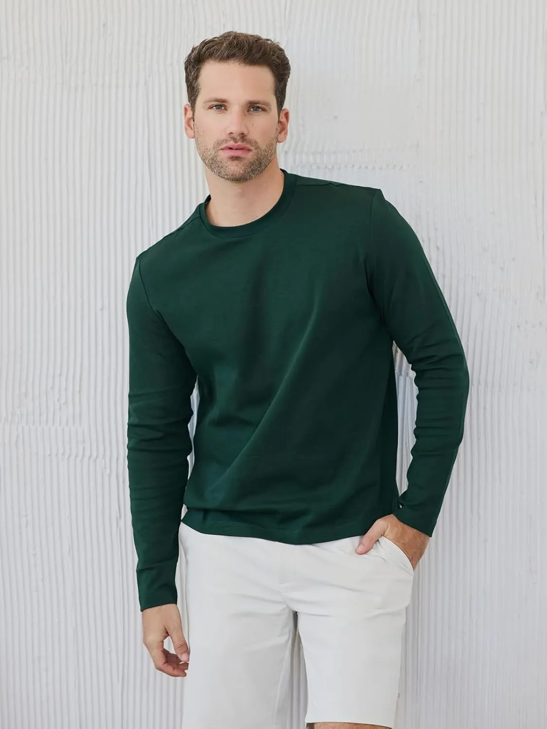 Pure Cotton T Shirts for Men Comfort Long Sleeve Tee Crewneck Jersey Moisture Wicking