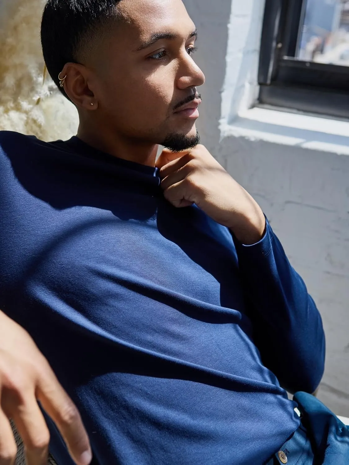 Pure Cotton T Shirts for Men Comfort Long Sleeve Tee Crewneck Jersey Moisture Wicking