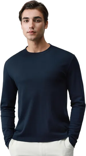 Pure Cotton T Shirts for Men Comfort Long Sleeve Tee Crewneck Jersey Moisture Wicking