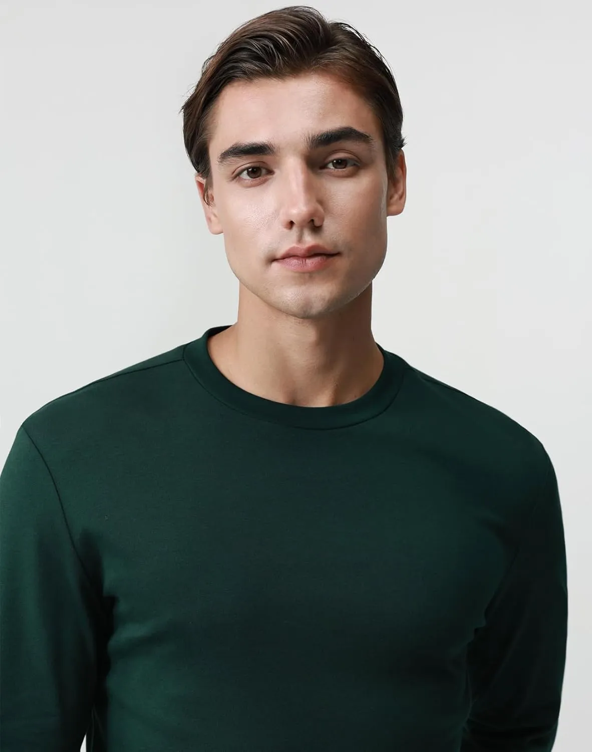 Pure Cotton T Shirts for Men Comfort Long Sleeve Tee Crewneck Jersey Moisture Wicking