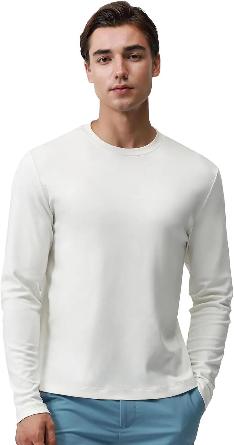 Pure Cotton T Shirts for Men Comfort Long Sleeve Tee Crewneck Jersey Moisture Wicking