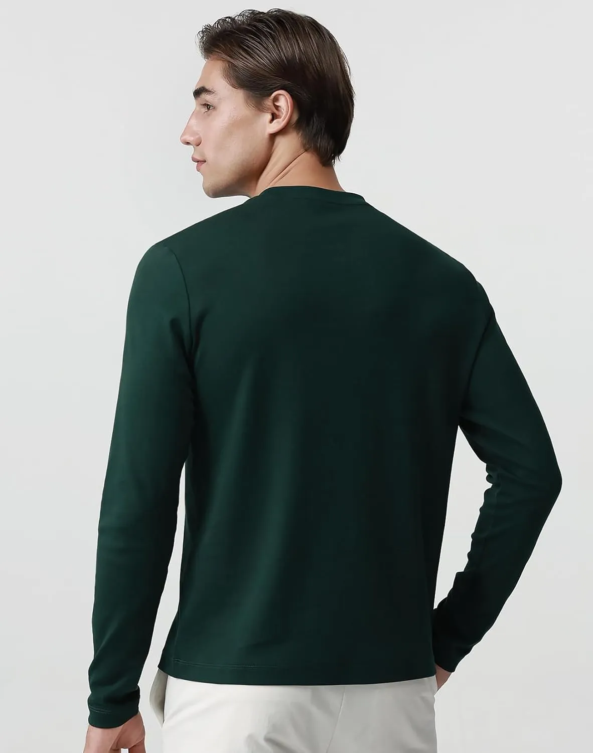Pure Cotton T Shirts for Men Comfort Long Sleeve Tee Crewneck Jersey Moisture Wicking