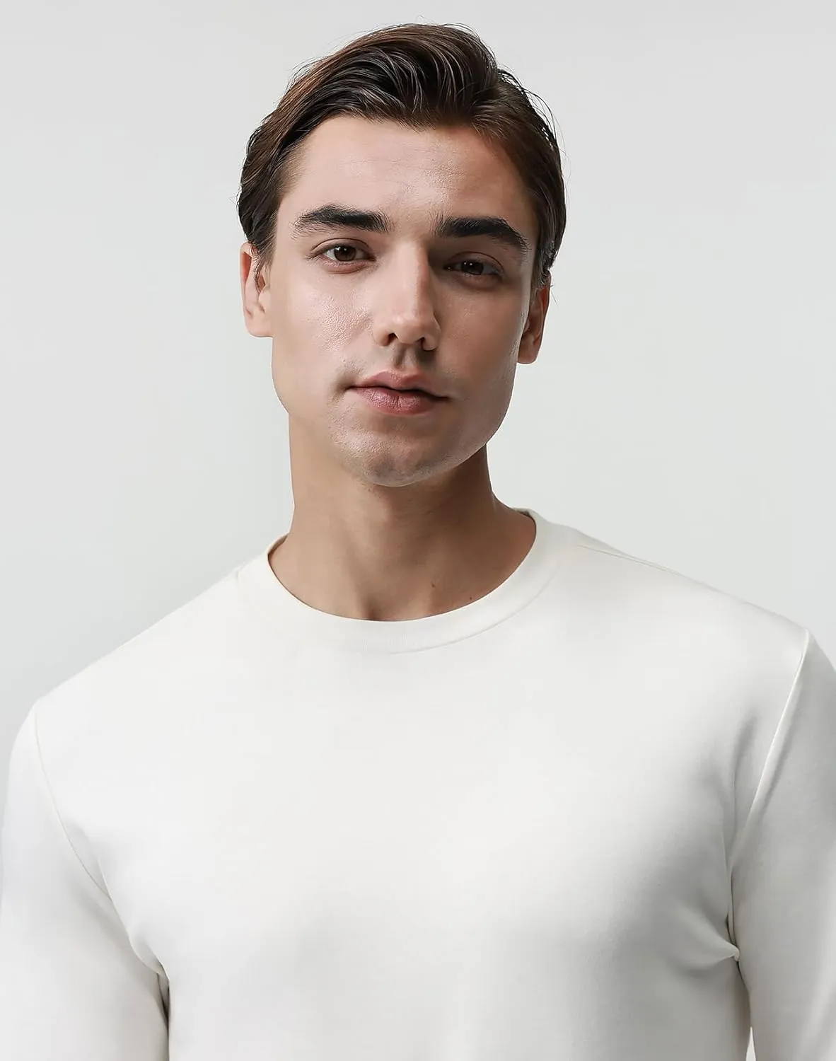 Pure Cotton T Shirts for Men Comfort Long Sleeve Tee Crewneck Jersey Moisture Wicking