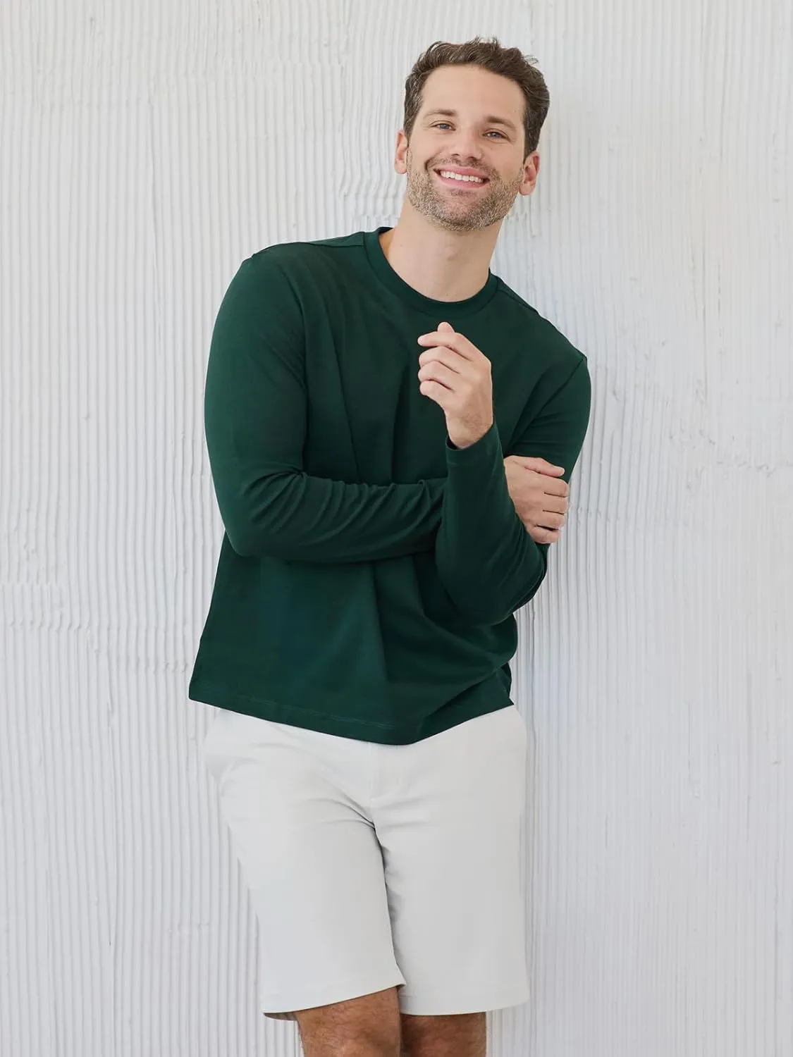 Pure Cotton T Shirts for Men Comfort Long Sleeve Tee Crewneck Jersey Moisture Wicking