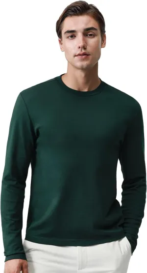 Pure Cotton T Shirts for Men Comfort Long Sleeve Tee Crewneck Jersey Moisture Wicking