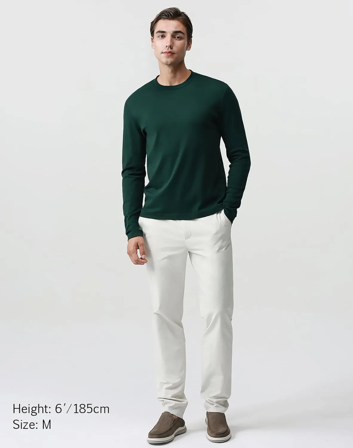 Pure Cotton T Shirts for Men Comfort Long Sleeve Tee Crewneck Jersey Moisture Wicking