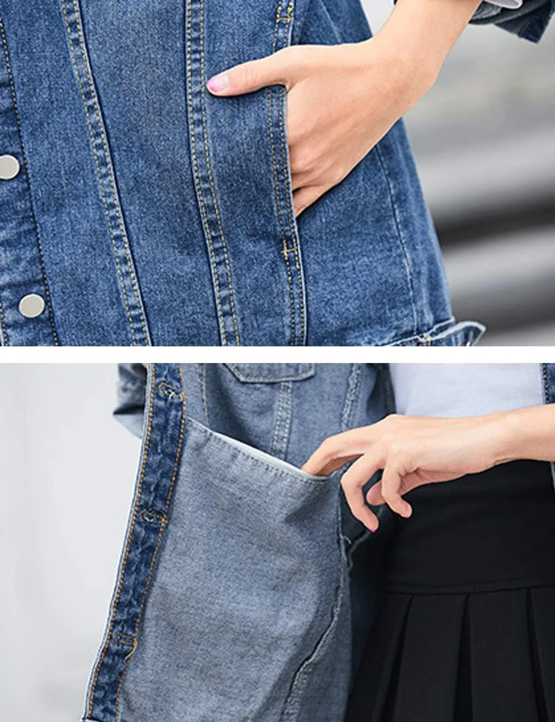 PUWEI Women's Oversized Denim Jacket Distressed Lapel Button Up Long Sleeve Jean Jacket with Pockets
