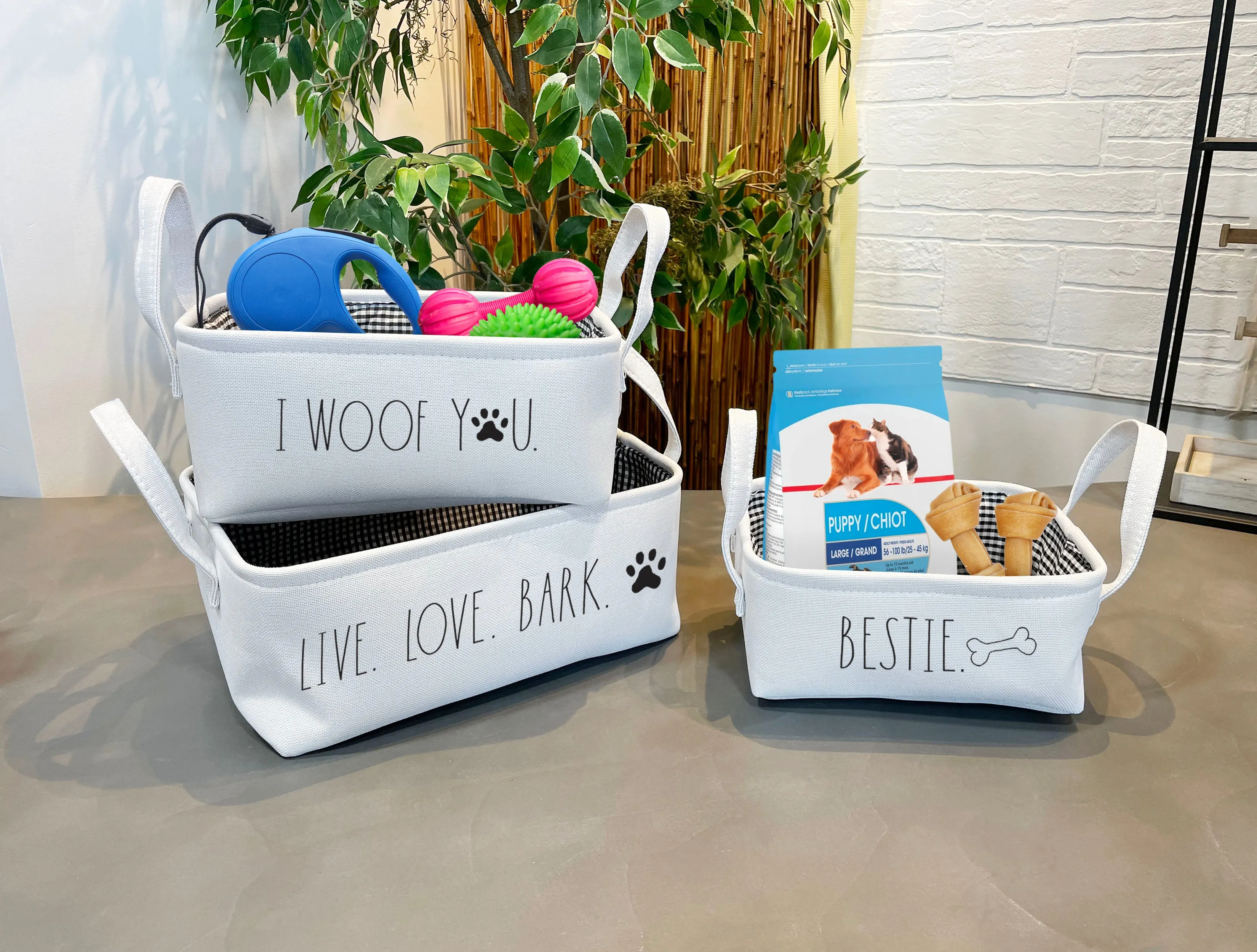 Rae Dunn “Live, Love and Bark” Set of 3 Dog Toy Storage Bins