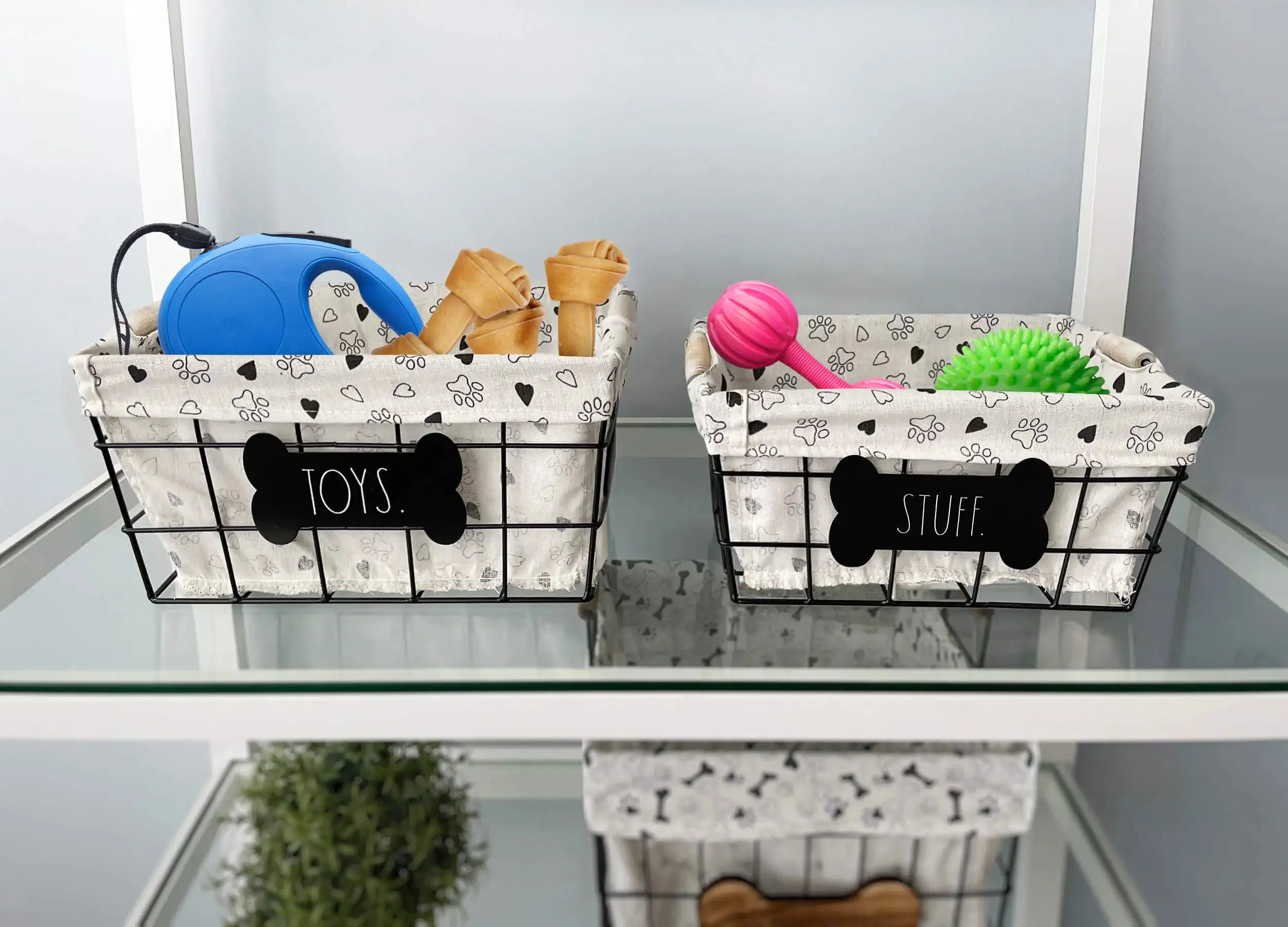 Rae Dunn “Stuff – Toys” Set of 2 Black Dog-Themed Baskets