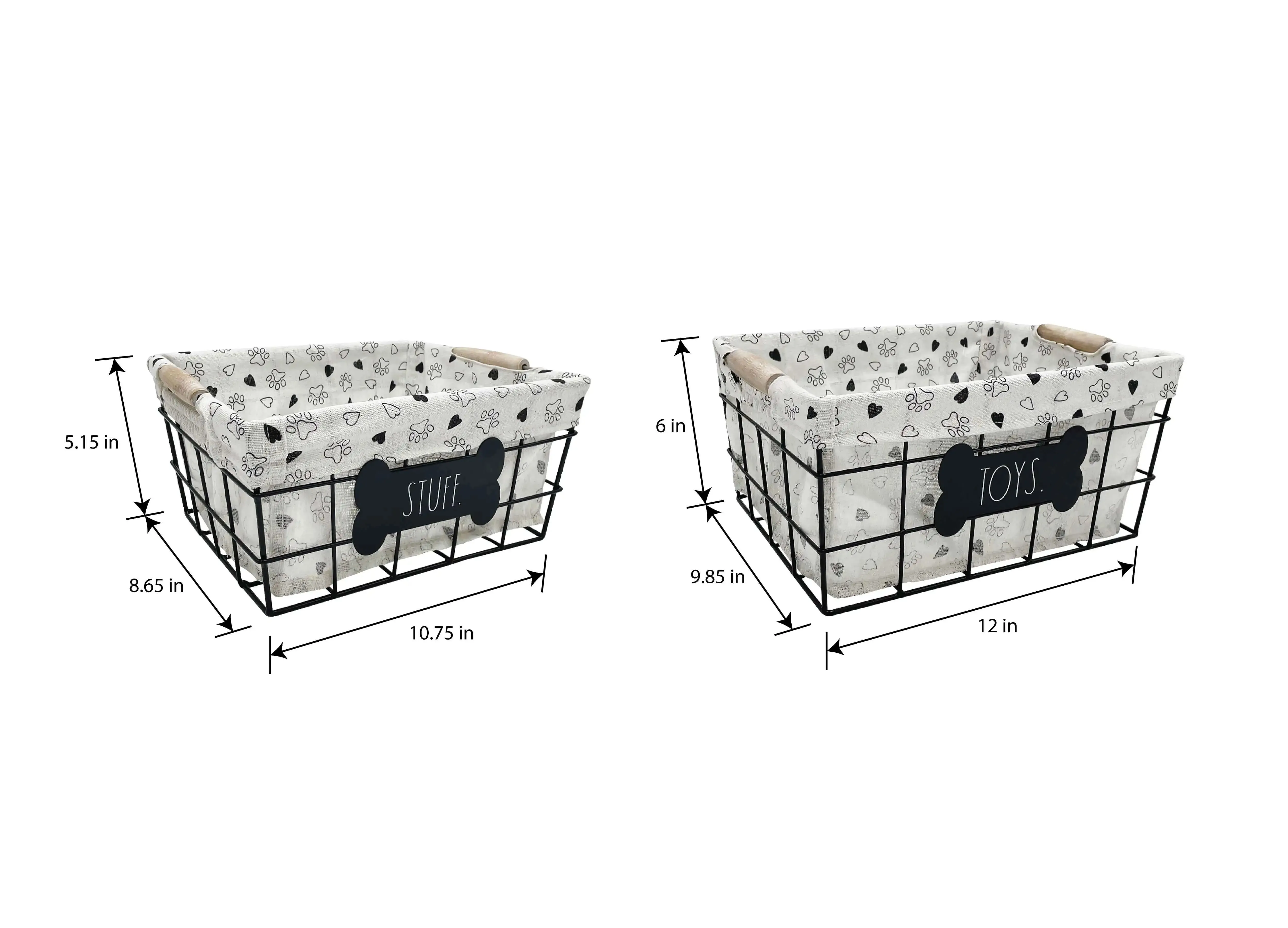 Rae Dunn “Stuff – Toys” Set of 2 Black Dog-Themed Baskets