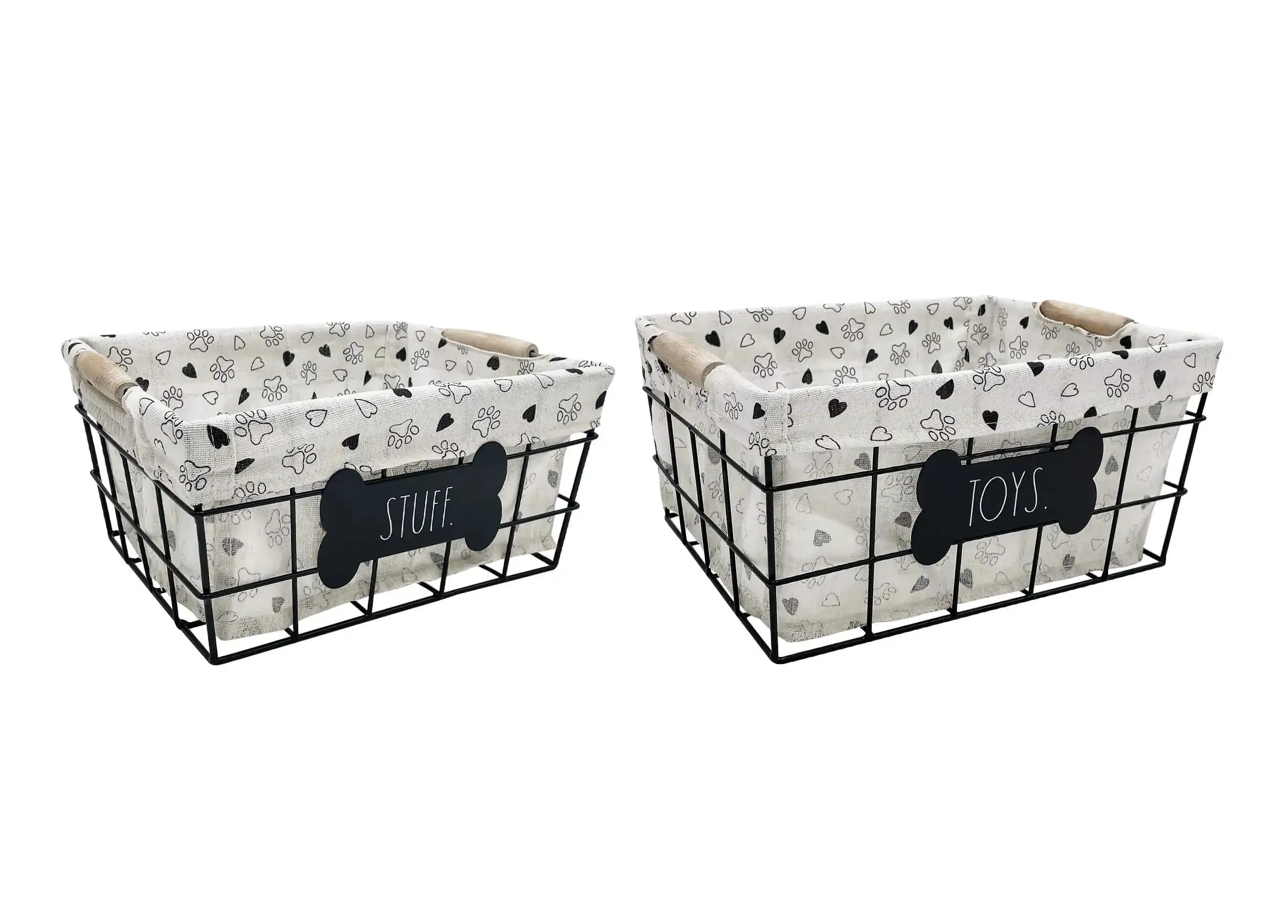 Rae Dunn “Stuff – Toys” Set of 2 Black Dog-Themed Baskets