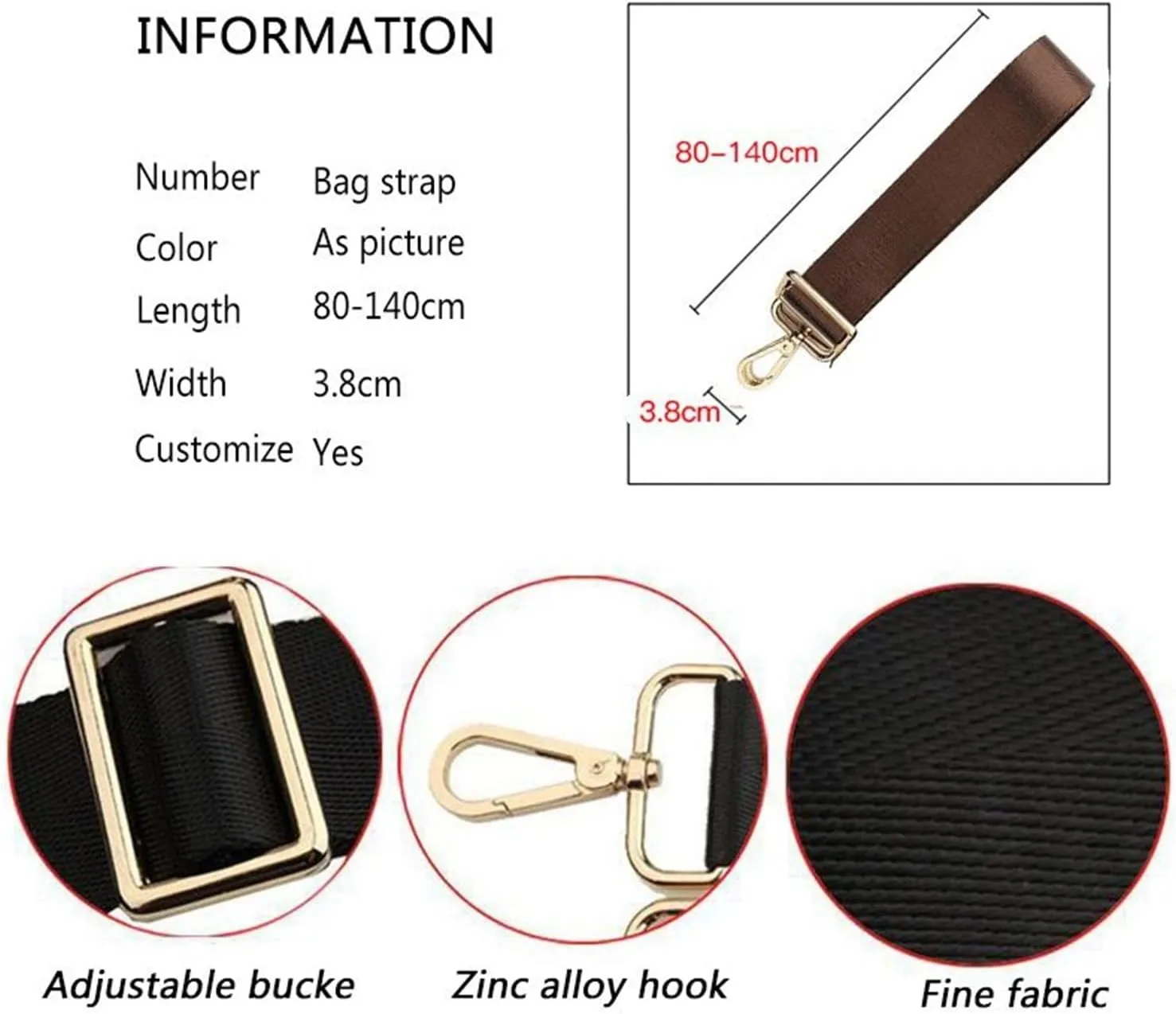 Replacement Adjustable Bag Strap for Shoulder Bags Men Briefcase Luggage Messenger Strap Women Bag Accessories (Color : Black-Gun Black)