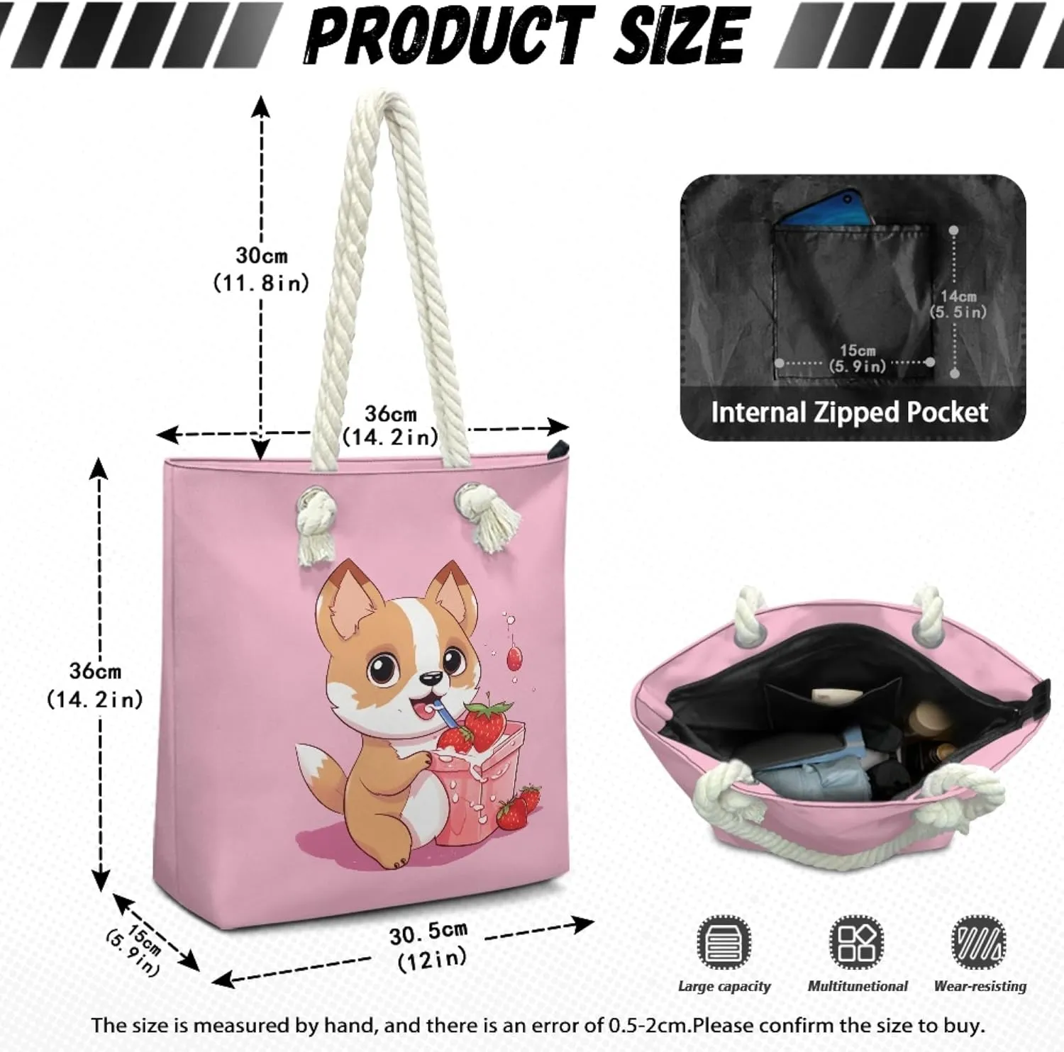 Reusable Grocery Bags Zippered Tote Bags for Women Large Capacity Beach Bag for Travel