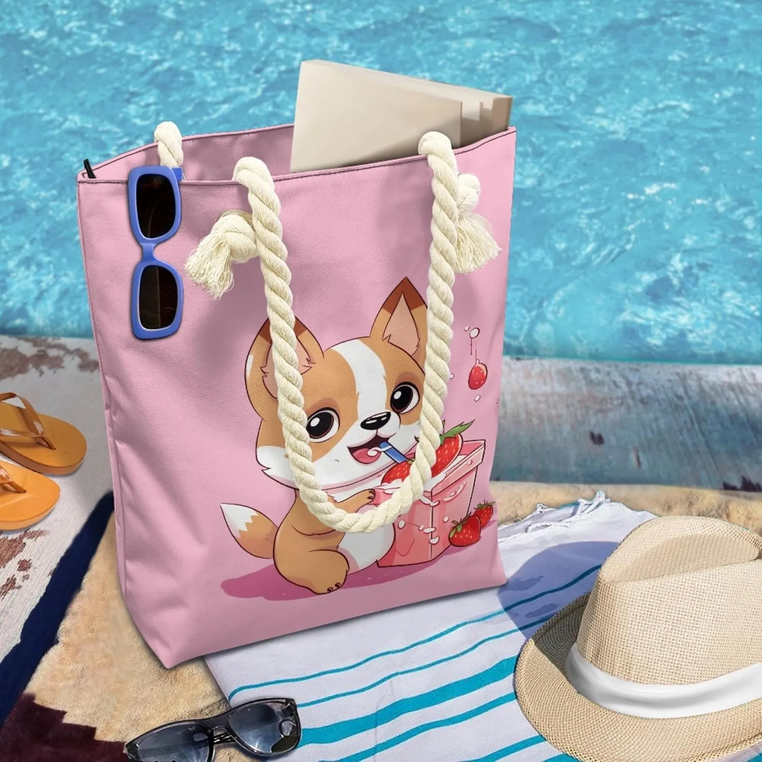 Reusable Grocery Bags Zippered Tote Bags for Women Large Capacity Beach Bag for Travel