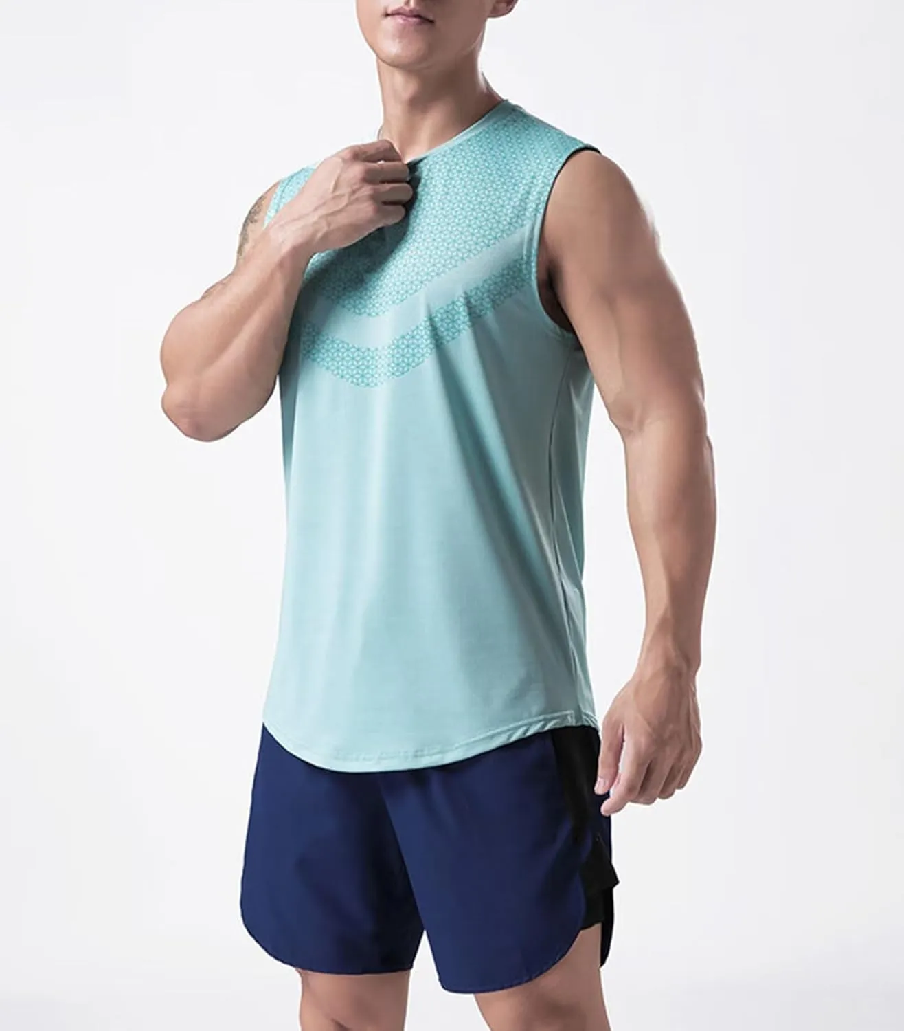 Rivccku Men's Running Tank Tops Breathable Workout Gym Fitness Vest Training Bodybuilding Sleeveless T-Shirts Quick Dry