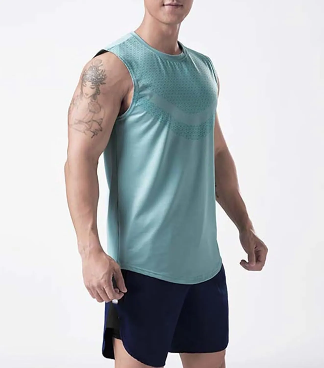 Rivccku Men's Running Tank Tops Breathable Workout Gym Fitness Vest Training Bodybuilding Sleeveless T-Shirts Quick Dry