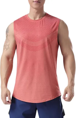 Rivccku Men's Running Tank Tops Breathable Workout Gym Fitness Vest Training Bodybuilding Sleeveless T-Shirts Quick Dry