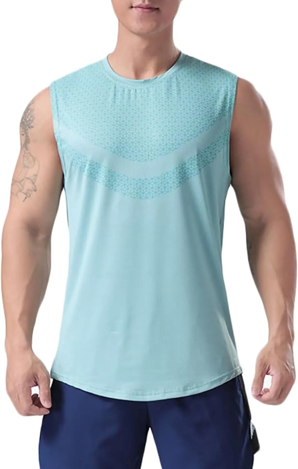 Rivccku Men's Running Tank Tops Breathable Workout Gym Fitness Vest Training Bodybuilding Sleeveless T-Shirts Quick Dry