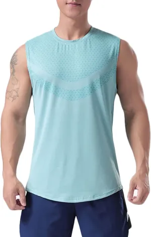 Rivccku Men's Running Tank Tops Breathable Workout Gym Fitness Vest Training Bodybuilding Sleeveless T-Shirts Quick Dry