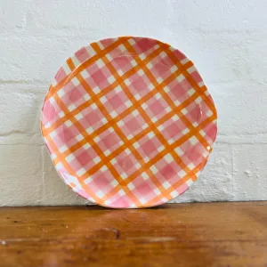 Rose Pink & Orange Gingham Plate- single