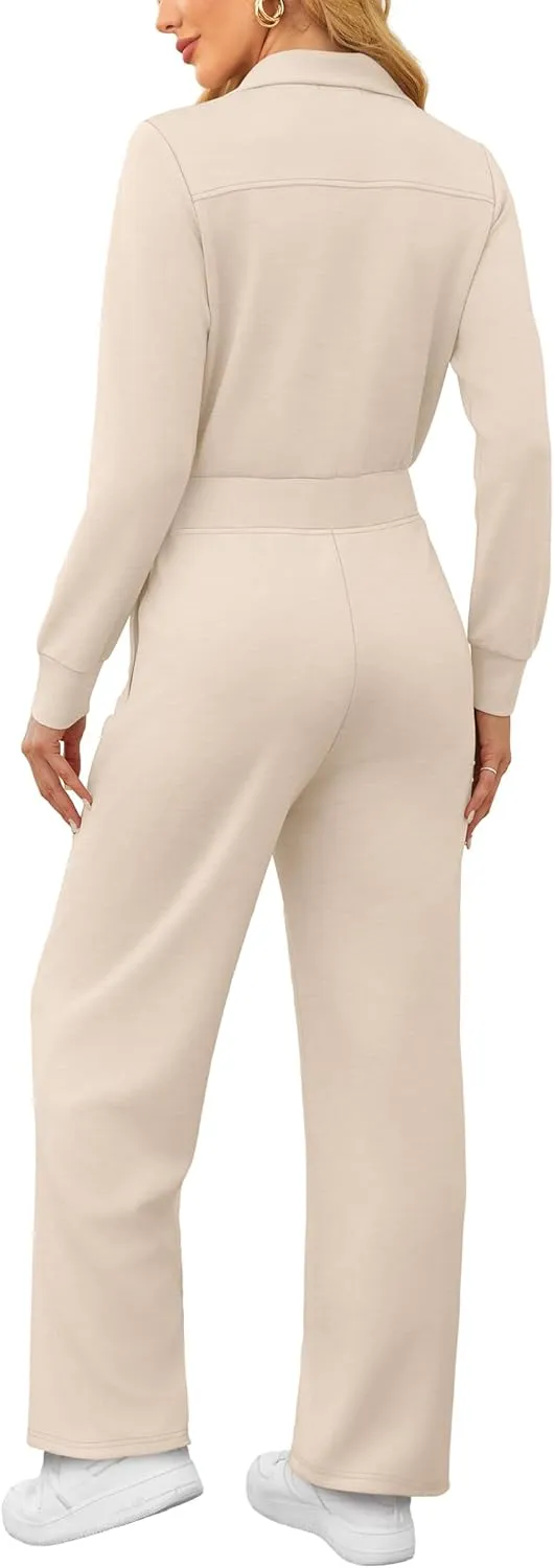 SAMPEEL One Piece Jumpsuits for Women Casual 2024 Fall Fashion Half Zip up Travel Airplane Vacation Outfits Wide Leg