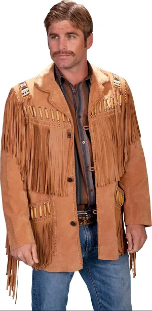 Scully Men's Bone Beaded Fringe Leather Jacket - 902-409