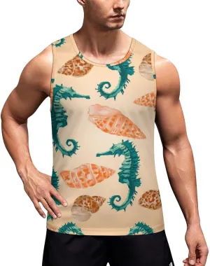 Seahorse and Starfish Men's Tank Tops Summer Sleeveless T-Shirts Gym Workout Tee Casual Beach Tee