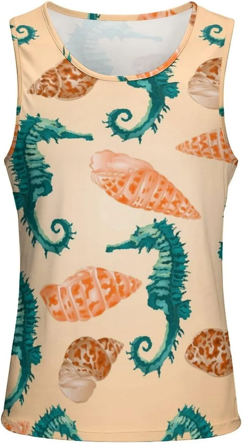Seahorse and Starfish Men's Tank Tops Summer Sleeveless T-Shirts Gym Workout Tee Casual Beach Tee