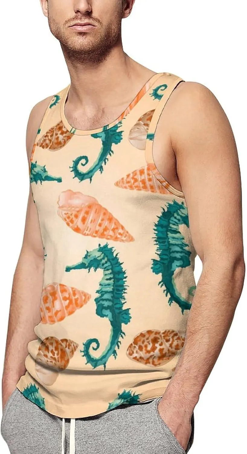 Seahorse and Starfish Men's Tank Tops Summer Sleeveless T-Shirts Gym Workout Tee Casual Beach Tee