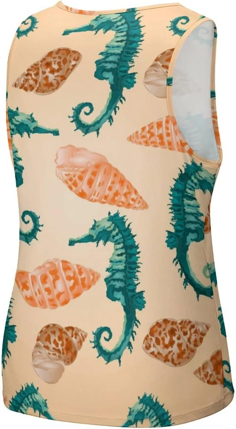 Seahorse and Starfish Men's Tank Tops Summer Sleeveless T-Shirts Gym Workout Tee Casual Beach Tee