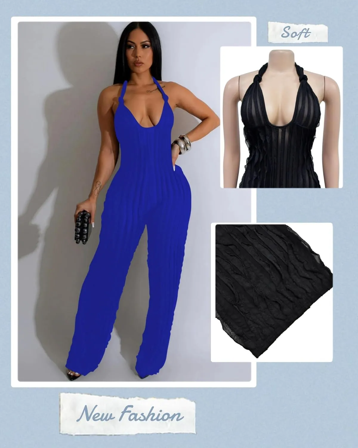 Sexy Summer Halter jumpsuits for women Dressy 2024 backless V Neck wide leg long pants one pieces jumpsuit Romper club outfit