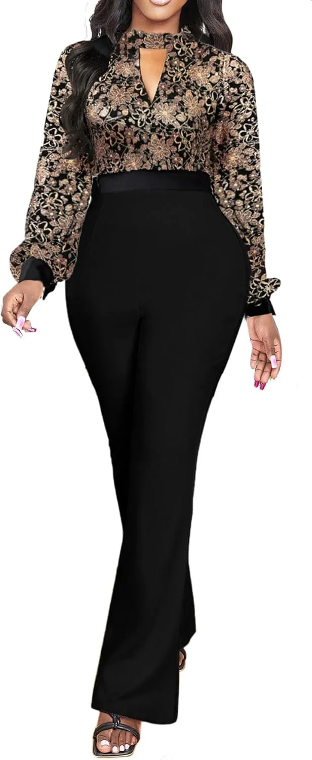 sexycherry Formal Jumpsuit for Women Dressy Wedding Guest Elegant Long Sleeve Long Straight Pants Cocktail Party Rompers