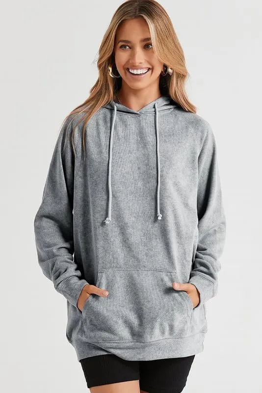 SHEWIN Women's Casual Hoodies Long Sleeve Solid Lightweight Pullover Tops Loose Sweatshirt with Pocket