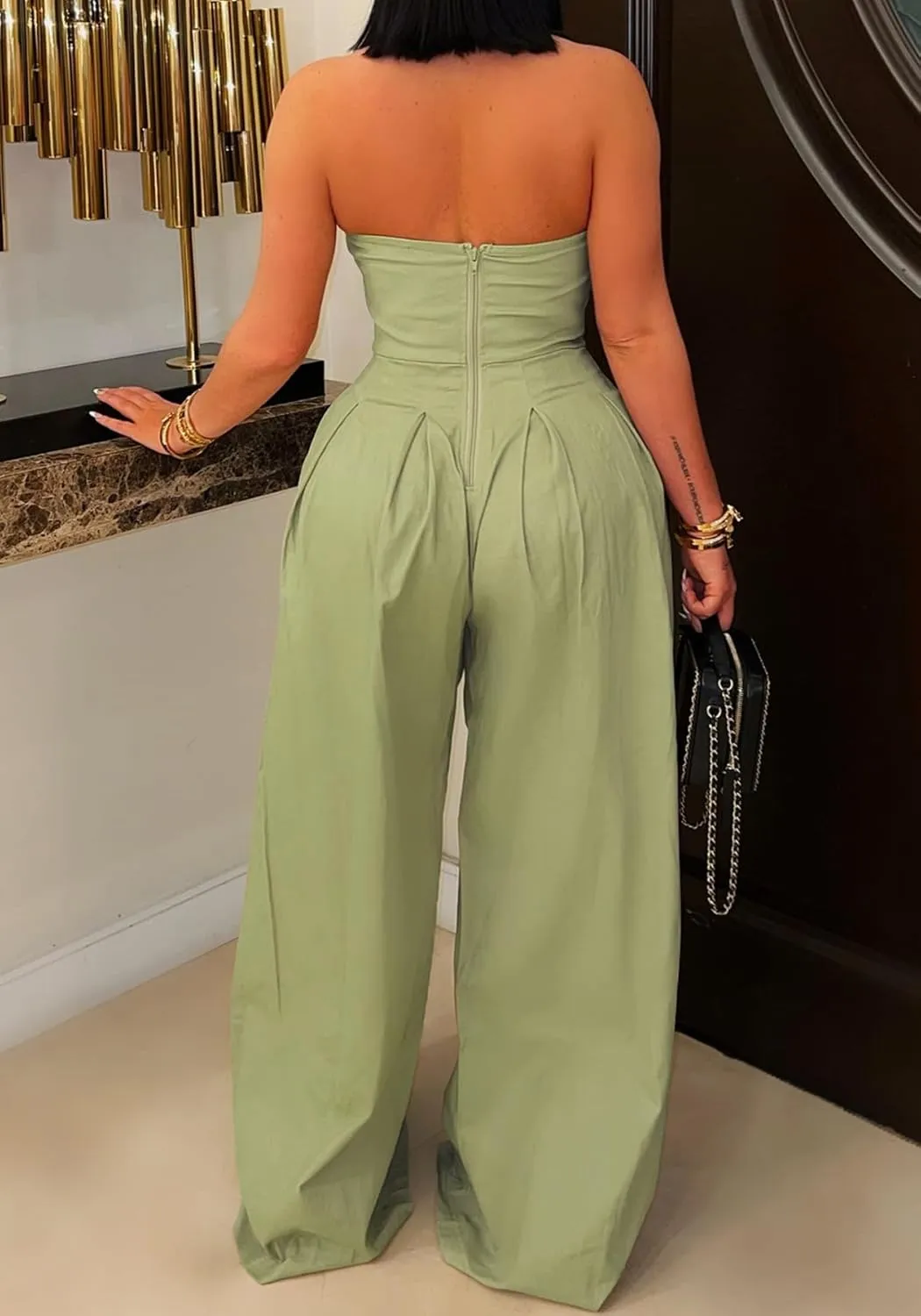 SHINFY Women Summer Strapless Wide Leg Jumpsuits Loose Casual Off Shoulder Tube Top Sexy One Piece Romper