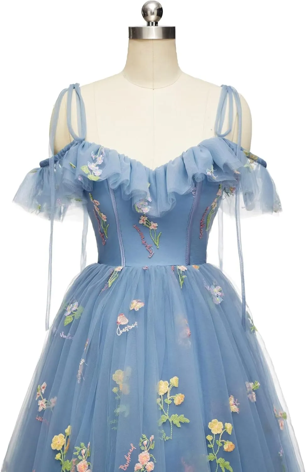 Short Homecoming Dresses for Teens Flower Embroidery Tulle Spaghetti Strap Knee Length Daisy Floral Prom Dresses